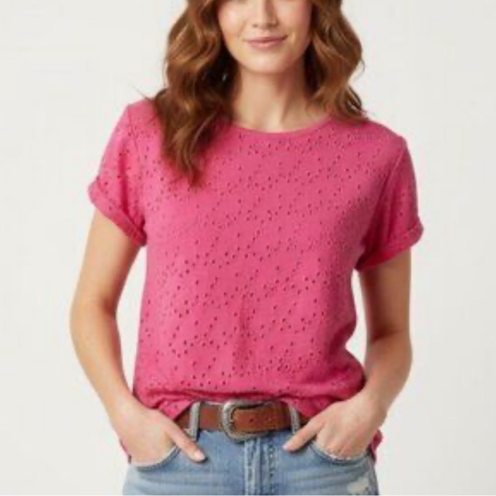 Sundance Size Small Women Pink Eyelet Short Sleeve